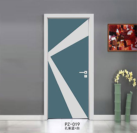 盼盼实木复合烤漆门PZ-019孔雀蓝+白|室内门