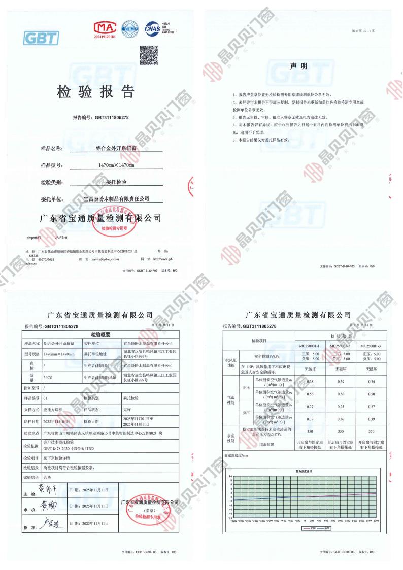 晶贝贝铝合金外开系统窗-检测报告 晶贝贝铝合金外开系统窗-检测报告